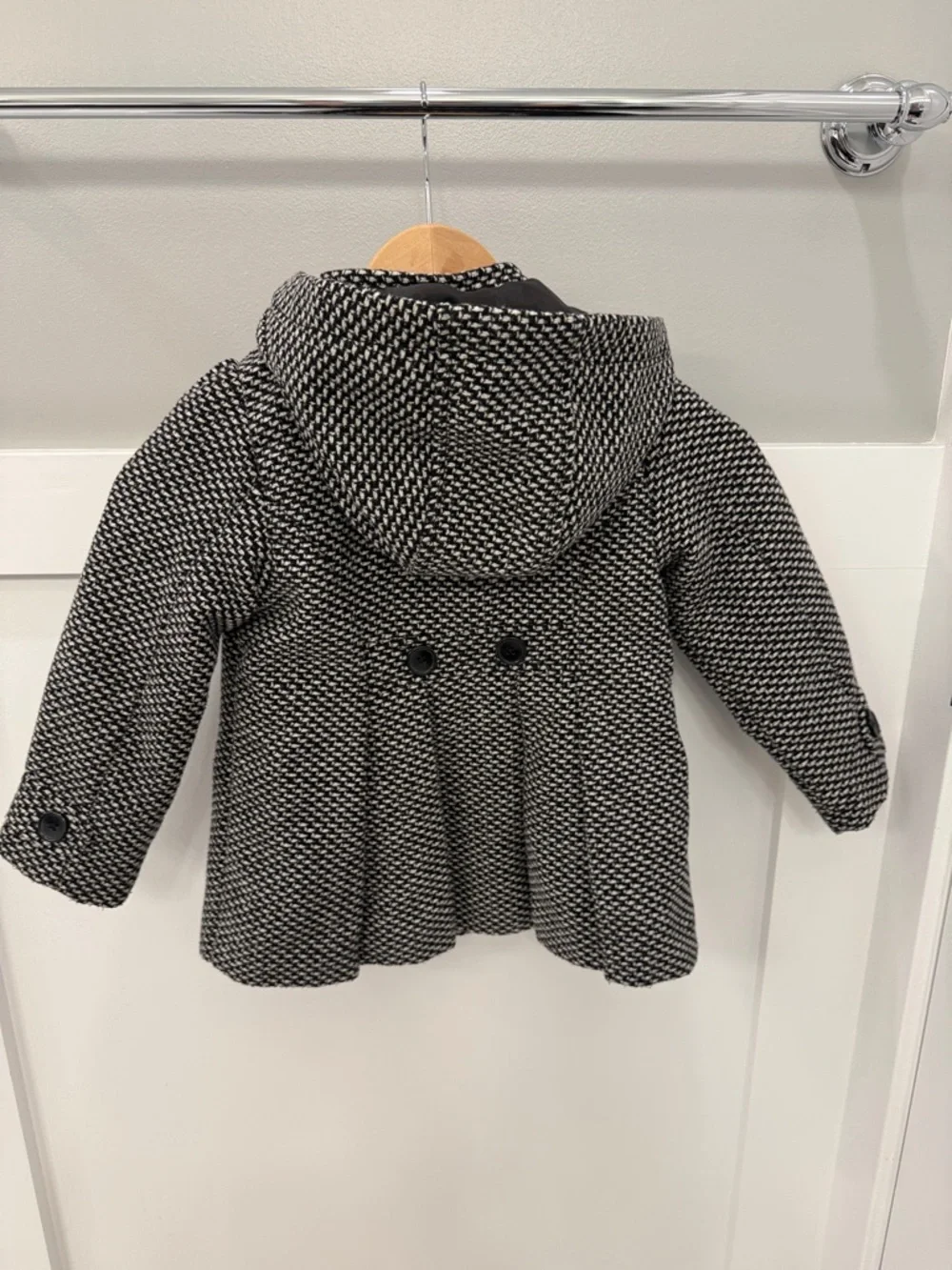Old Navy Black & White Toddler Double-Breasted Peacoat with Hood